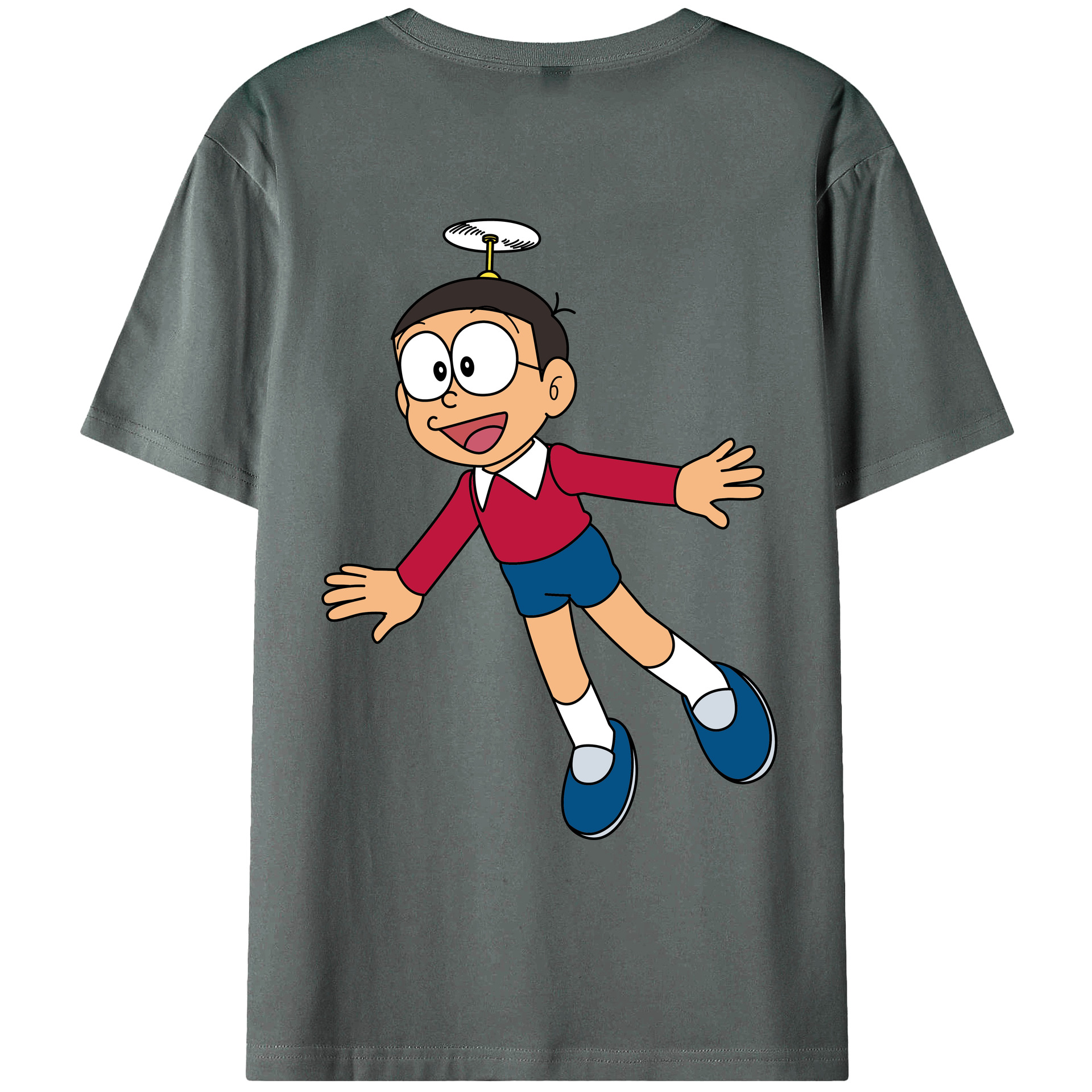 （画像用） ドラえもん 野比 のび太 Doraemon Nobita Nobi 綿100％ メンズ半袖Tシャツ（バックプリント） 通気性